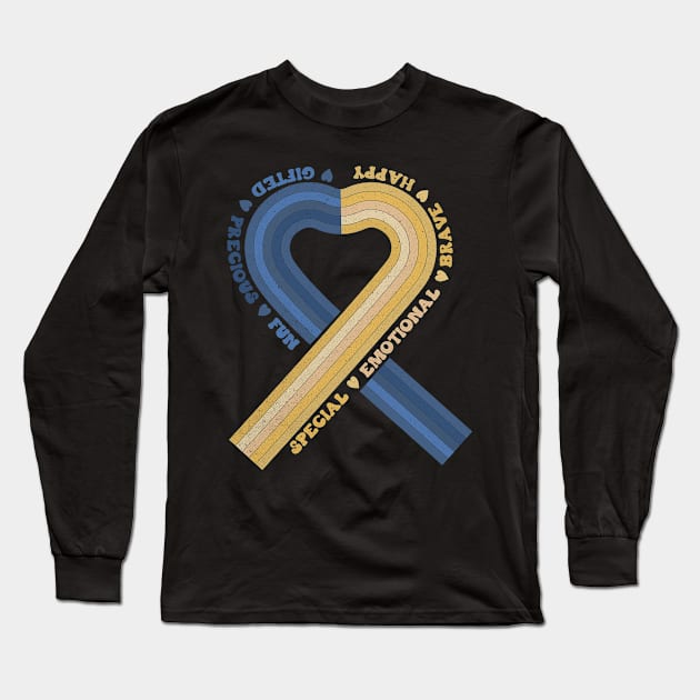 Down Syndrome Awareness Ribbon Long Sleeve T-Shirt by Mastilo Designs